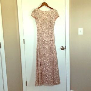 Adrianna Papell rose gold sparkle dress